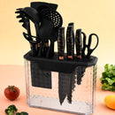 Cucharones De Cocina, Espátula. Set de Utensilios de Cocina Premium 16 Piezas con Soporte. Color Negro Marmolado.