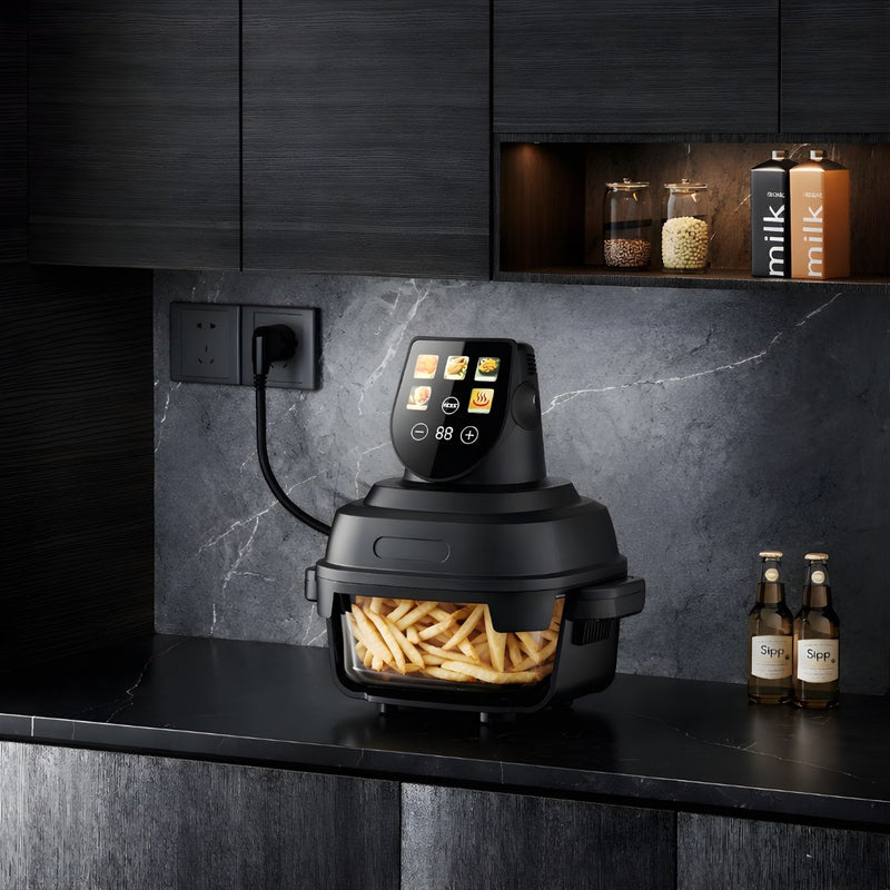 Freidora de Aire Digital 5L Con Recipientes. Air Fryer de Vidrio 110V. 2 Recipientes y 2 Tapas.