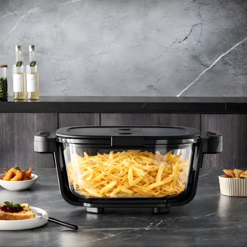 Freidora de Aire Digital 5L Con Recipientes. Air Fryer de Vidrio 110V. 2 Recipientes y 2 Tapas.