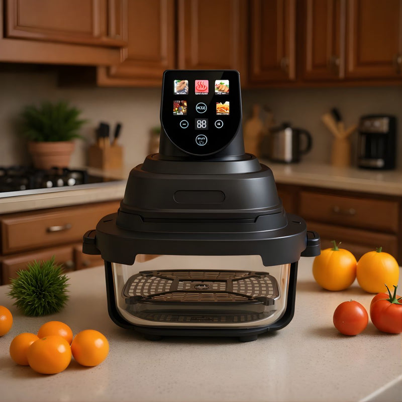 Freidora de Aire Digital 5L Con Recipientes. Air Fryer de Vidrio 110V. 2 Recipientes y 2 Tapas.