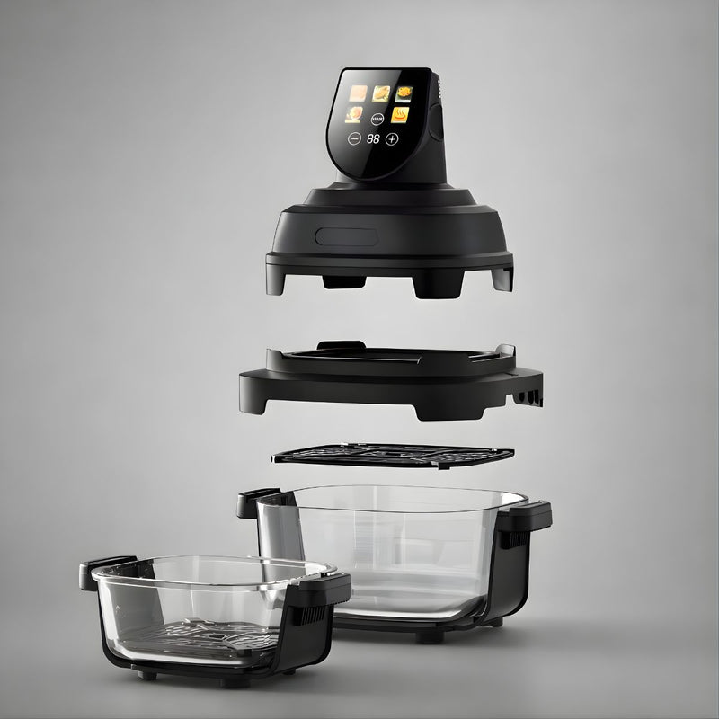 Freidora de Aire Digital 5L Con Recipientes. Air Fryer de Vidrio 110V. 2 Recipientes y 2 Tapas.