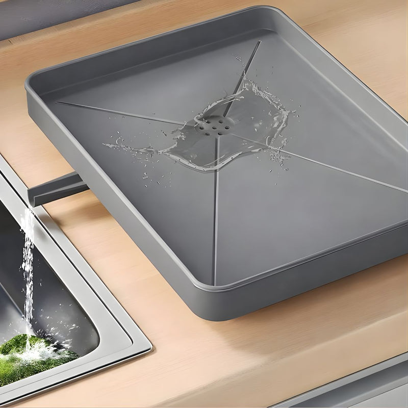 Escurridor de Platos con Bandeja de Drenaje y Porta Cubiertos de Acero Inoxidable 40.5x13x30.5 (Color Gris).