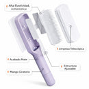 Cepillo para Cabello Con Dientes Retráctiles Autolimpiante. Peine Diseño Ergonómico de 24 cm. Color Lila.