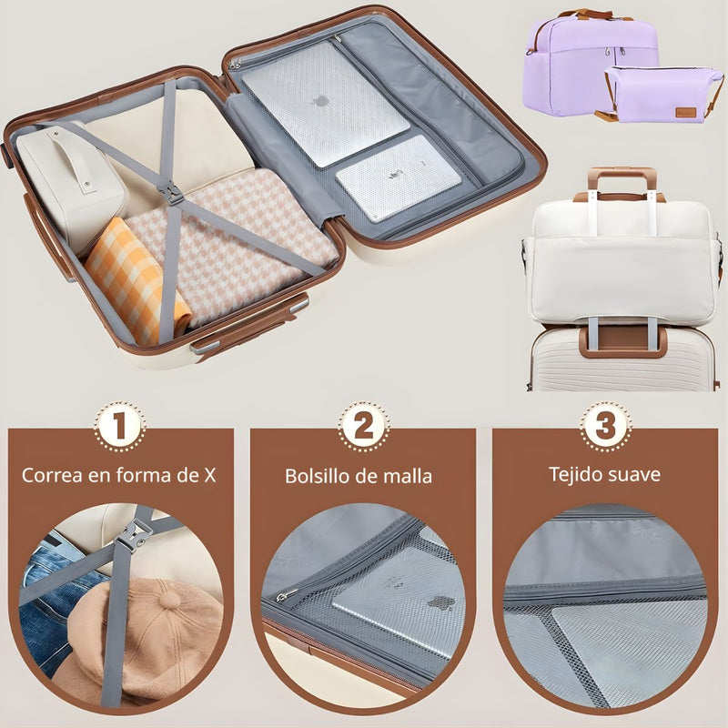 Maletas Equipaje De Viaje Con Candado De Combinación Integrado. Set de 2 Maletas Rígidas de Ruedas 360° + 2 Bolsos de Mano. (5 pzas)