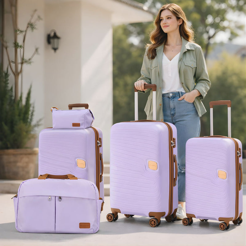 Maletas Equipaje De Viaje Con Candado De Combinación Integrado. Set de 2 Maletas Rígidas de Ruedas 360° + 2 Bolsos de Mano. (5 pzas)
