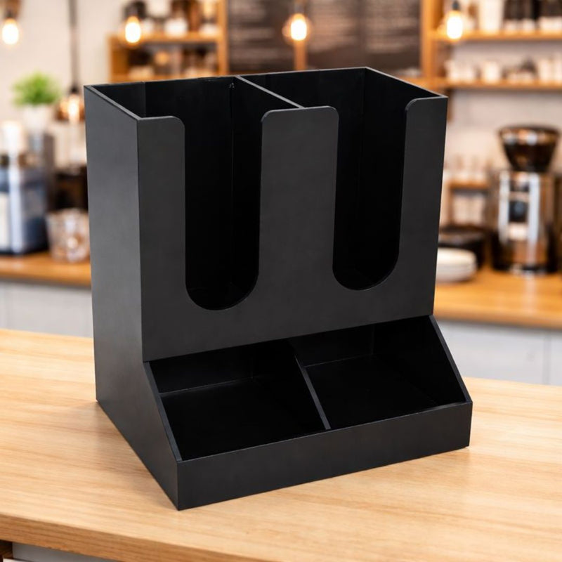 Organizador de Vasos De Café. Dispensador de Vasos Desechables con Compartimientos para cafeterias. Color Negro (27x21.5x16cm).