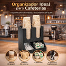 Organizador de Vasos De Café. Dispensador de Vasos Desechables con Compartimientos para cafeterias. Color Negro (27x21.5x16cm).