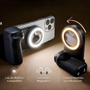 Luz LED para Celular con Control Bluetooth 750mAh. Aro de Luz Portátil Recargable USB-C con Brillo Ajustable y Conexión Magnética. Color Negro (11.7x4x8.3cm).