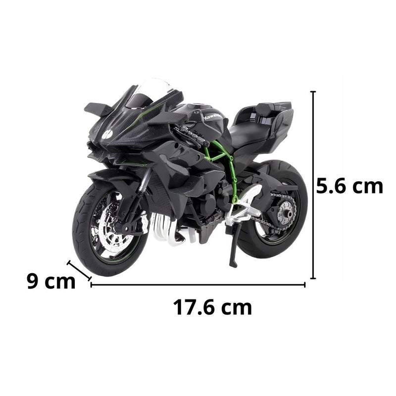 Juguete de Motocicleta Kawasaki Ninja H2R con Luz LED y Sonido. Modelo a Escala 1:12 para Colección. Color Gris (17.6x5.6x9cm).