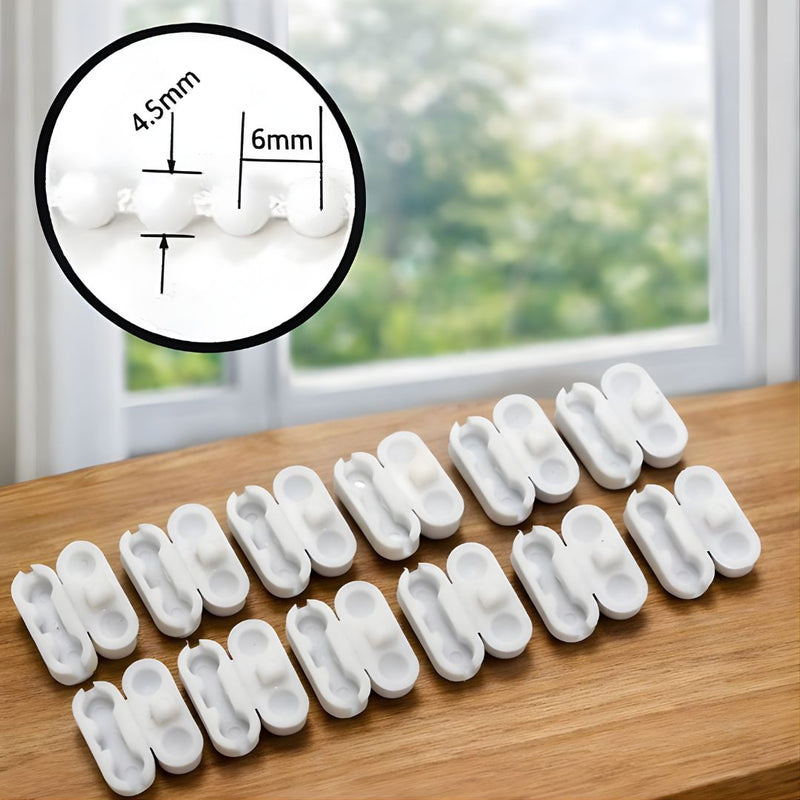 Cadena de Cuencas para Persianas Enrollables (10 Metros y 10 Conectores). Repuesto Universal Blanco para cortinas rollers.