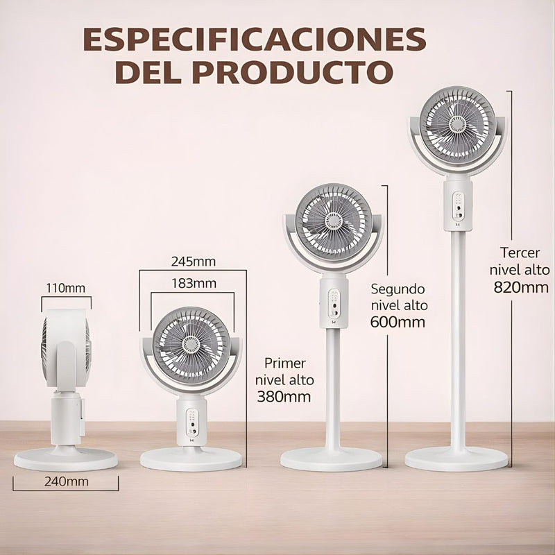 Ventilador Recargable Portátil con Control Remoto. Abanico plegable de 5 Velocidades y 3 niveles de altura ajustables. 4000mah