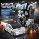 Juguete de Carro Transformable a Control Remoto para niños. CyberTruck 2 en 1 con Rotación 360° y Luces LED. Color Plateado.