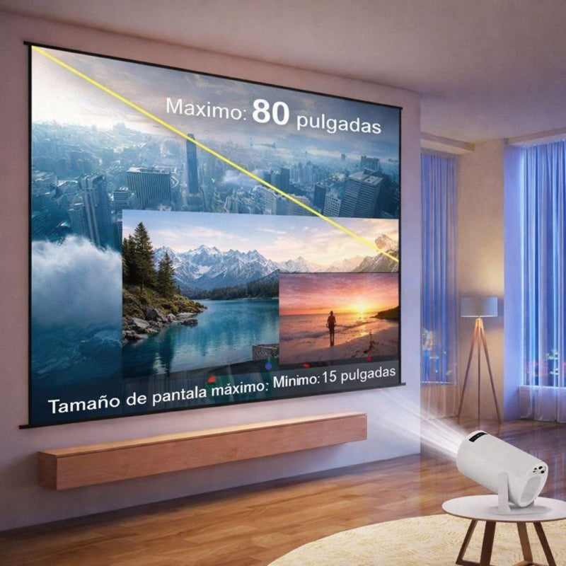 Proyector Portátil Android 13 con Bluetooth. Resolución 4K. Pantalla de 15 a 80 Pulgadas. HY300Pro+S2