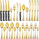 Cubiertos de Acero Inoxidable. Juego de 24 Piezas. Color dorado. Set Ideal Para 4 Personas.