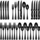 Cubiertos de Acero Inoxidable. Juego de 24 Piezas. Color negro. Set Ideal Para 4 Personas.