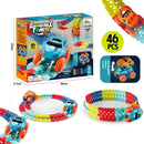 Pista de Carreras Flexible con Auto LED. Circuito Armable y Modular. Juguete de 46 Piezas para Niños.