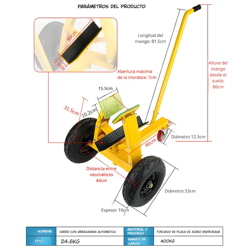 Carretilla Manual con Abrazadera. Soporte Móvil para Losas de Piedra Granito Mármol y Vidrio con capacidad de 400kg.Trolley
