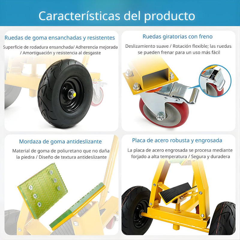 Carretilla Manual con Abrazadera. Soporte Móvil para Losas de Piedra Granito Mármol y Vidrio con capacidad de 400kg.Trolley