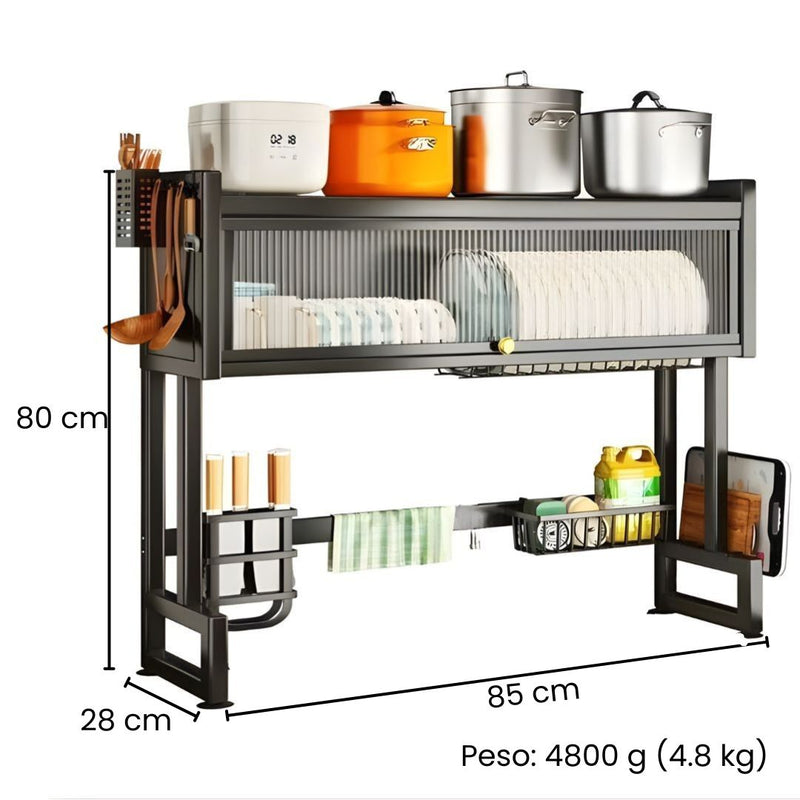 Organizador Escurridor de Platos Sobre Fregador de Cocina. Estantería Metálica Multifuncional (85x80x28cm).