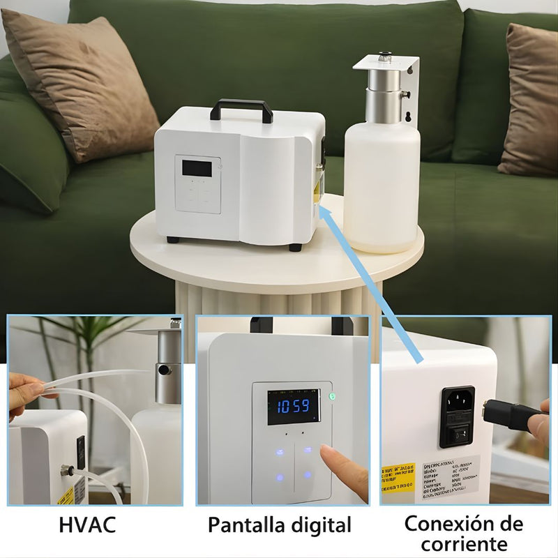Difusor Aromas De Aceites Esenciales para sistema aire acondicionado HVAC 26W. Capacidad de 2000ml y Alcance de 1000 m². Dispensador Aromático con Bluetooth 110V. Color Blanco (26.3x18.4x19cm).