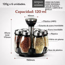 Organizador Giratorio de Especias con 6 Frascos de Vidrio (120ml). Carrusel para Condimentos con Tapas de Acero Inoxidable.