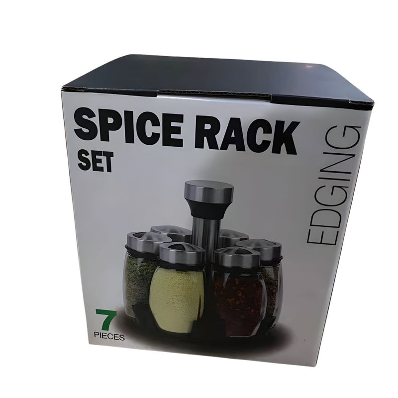 Organizador Giratorio de Especias con 6 Frascos de Vidrio (120ml). Carrusel para Condimentos con Tapas de Acero Inoxidable.