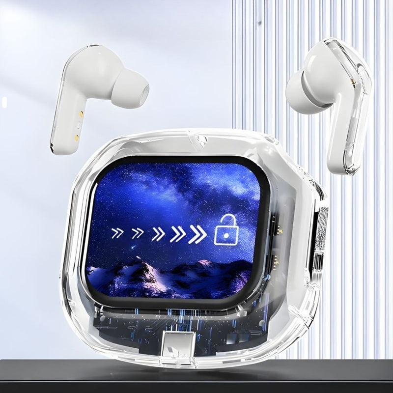 Auriculares Inalámbricos con Bluetooth 5.4 y Pantalla Táctil. Audífonos de Color Blanco.