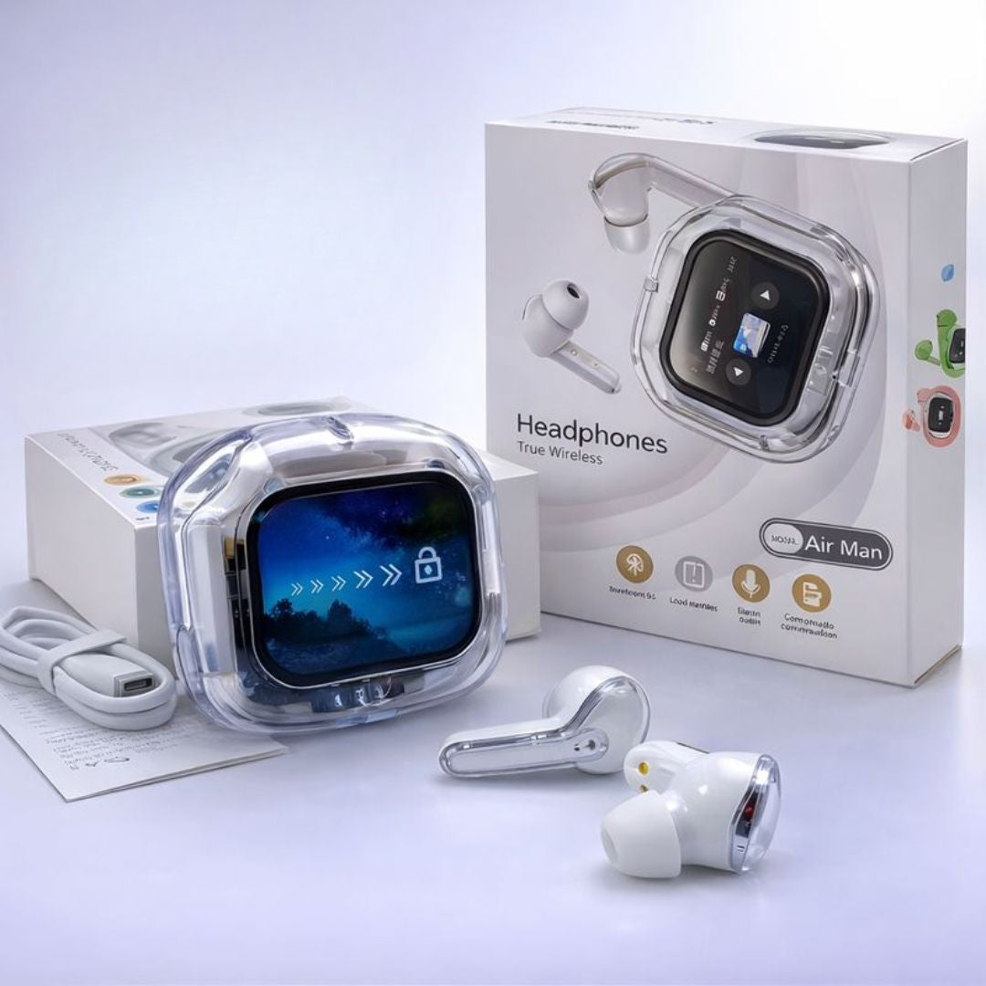 Auriculares Inalámbricos con Bluetooth 5.4 y Pantalla Táctil. Audífonos de Color Blanco.