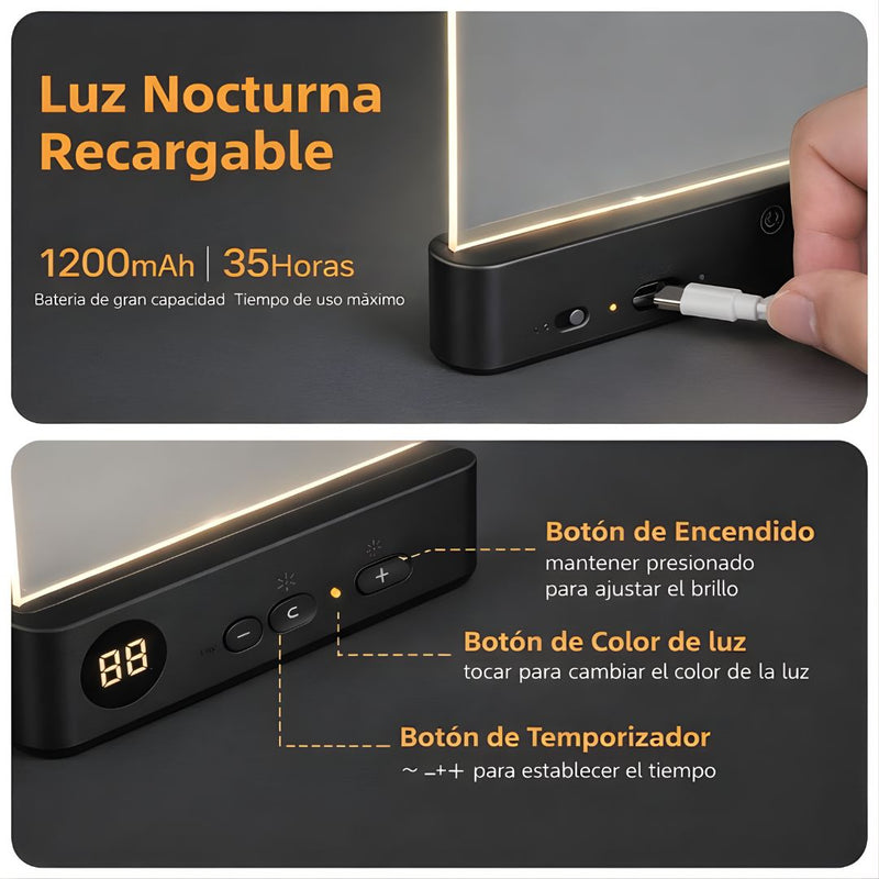 Lámpara LED para Leer Recargable. Luz Nocturna Ideal para Lectura con Temporizador y 3 tonos de luz. Batería 1200mAh.