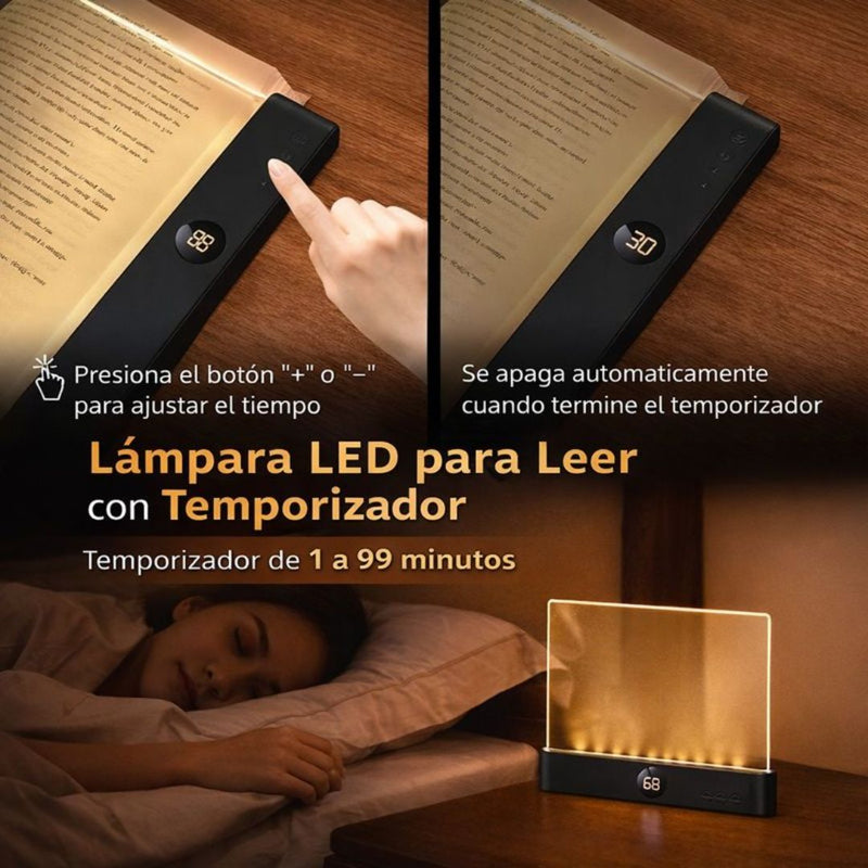 Lámpara LED para Leer Recargable. Luz Nocturna Ideal para Lectura con Temporizador y 3 tonos de luz. Batería 1200mAh.
