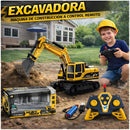 Juguete Excavadora a Escala 1:24 con Control Remoto y Luces LED. Carro de Construcción para Niños (24×9.5×14cm).