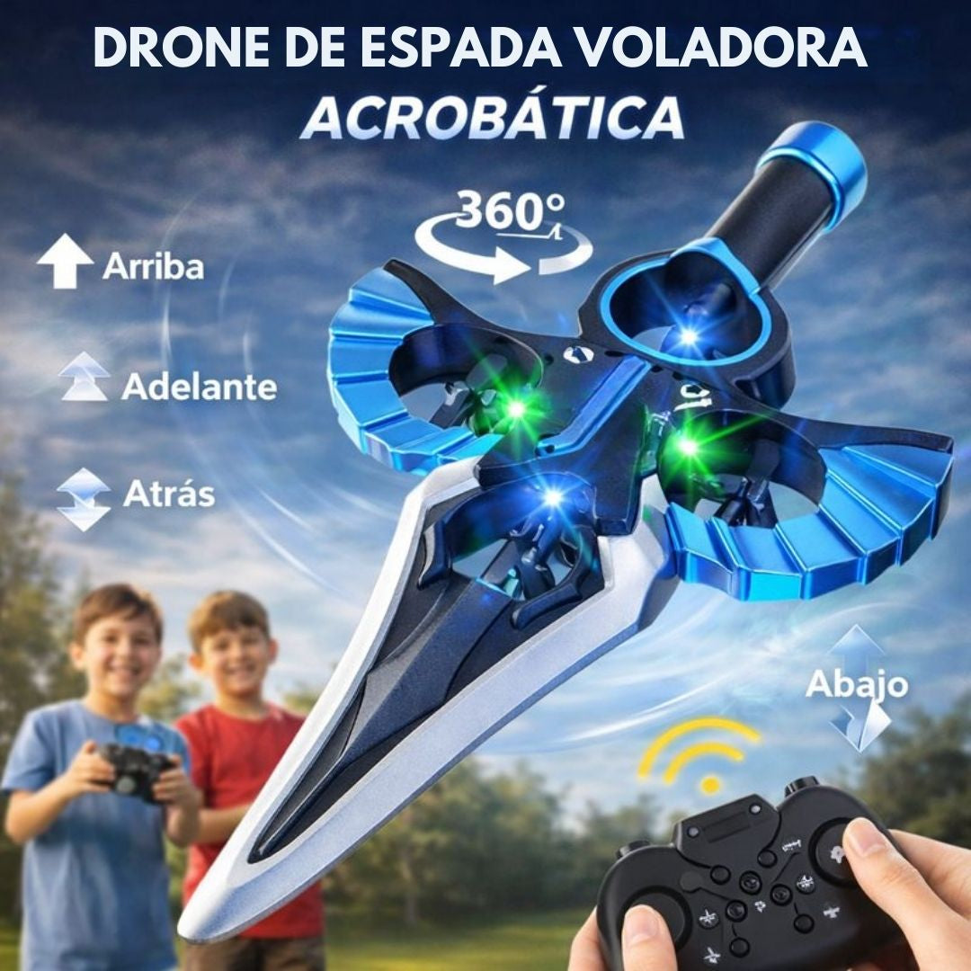 Dron Acrobático a Control Remoto. Juguete Espada Voladora  (18×37.5×4cm). Color azul.