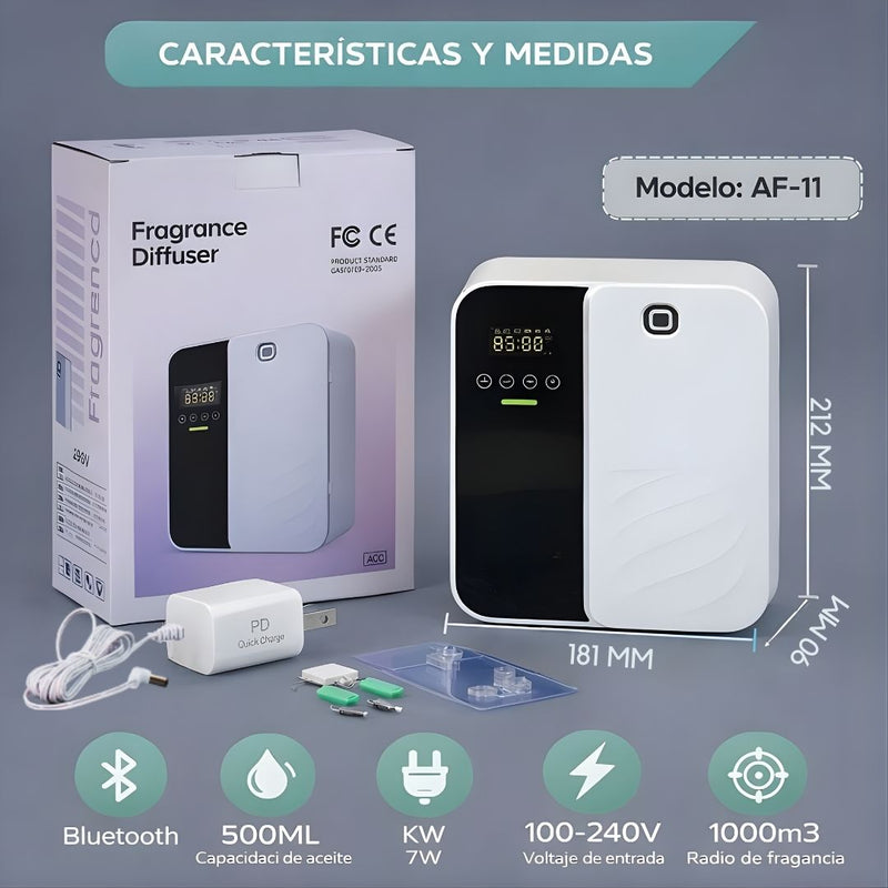 Difusor Aromas De Aceites Esenciales de 500ml con Bluetooth APP y Pantalla LCD 7W (18.1×21.2×9cm). Dispensador Aromático Cobertura De 1000m³ .