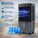 Abanico Acondicionador de Aire Frio con Agua (30L) portátil. Ventilador con Humidificador y Ruedas 110V.