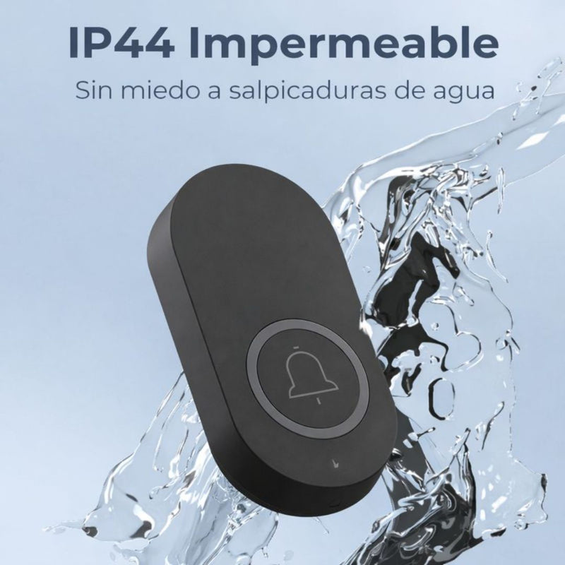 Timbre Inalámbrico Impermeable IP44 de Alcance Largo Hasta 250m. 60 Tonos Ajustables. Color negro.