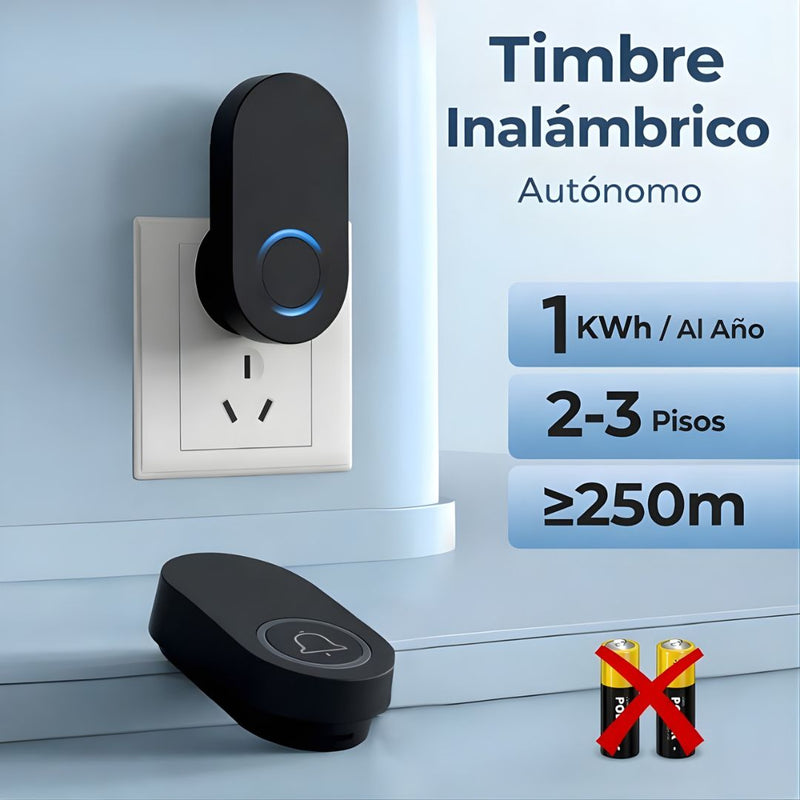 Timbre Inalámbrico Impermeable IP44 de Alcance Largo Hasta 250m. 60 Tonos Ajustables. Color negro.