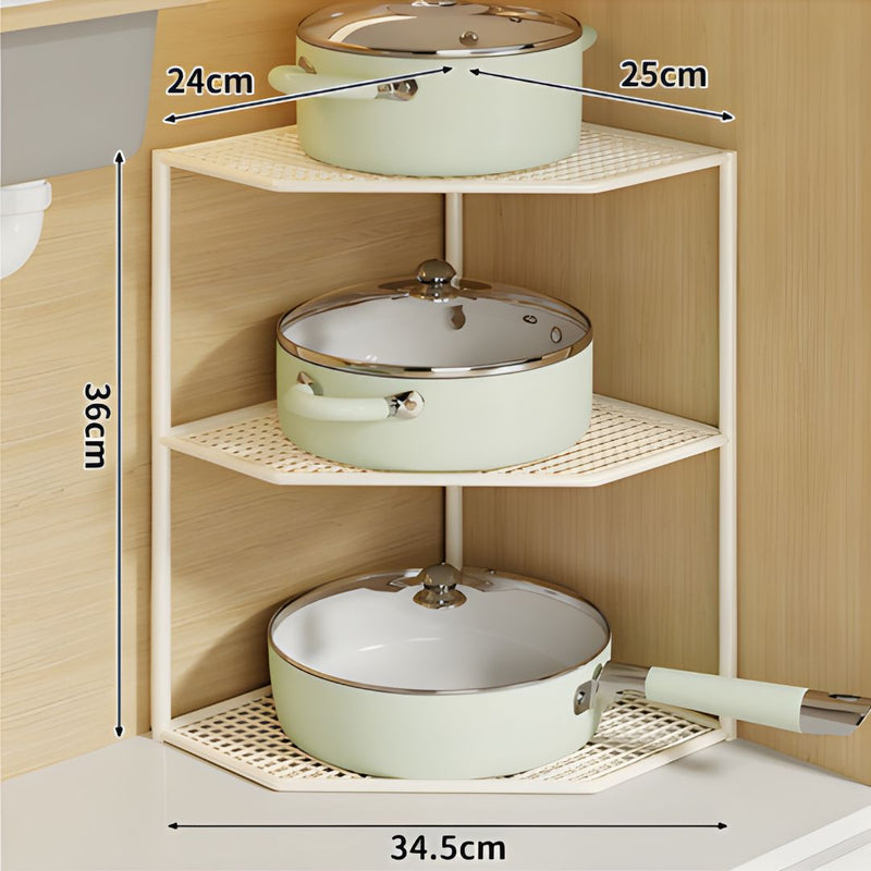Organizador Esquinero de 3 Niveles repisas Color Crema. Estante Vertical Metálico multifuncional 34.5x36cm.