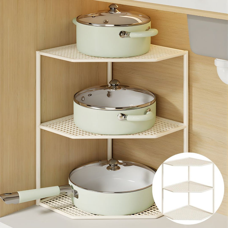 Organizador Esquinero de 3 Niveles repisas Color Crema. Estante Vertical Metálico multifuncional 34.5x36cm.