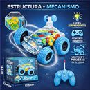 Juguete Acrobático 360° a Control Remoto. Carrito infantil giratorio con Luces LED (17.5x12.4x14.5cm). Color Celeste.