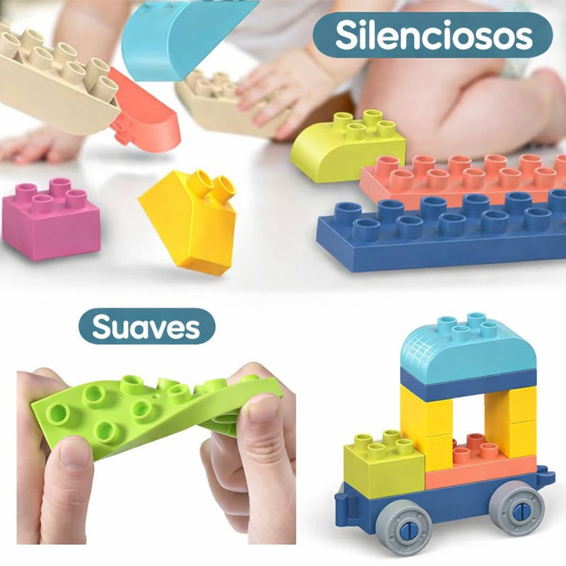Juguete Bloques de Construcción apilables Para Niños. Cubos de Goma suave TPE Didácticos y Coloridos de 77 piezas.