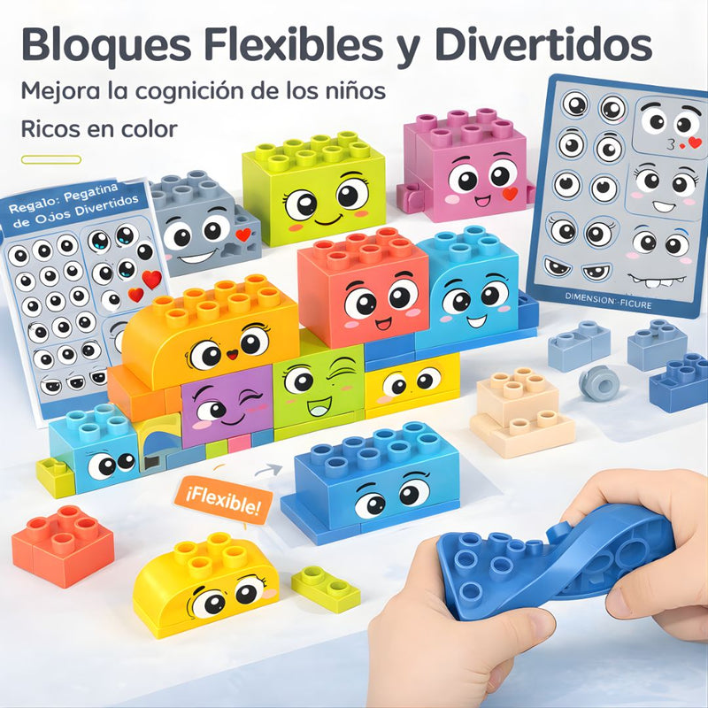 Juguete Bloques de Construcción apilables Para Niños. Cubos de Goma suave TPE Didácticos y Coloridos de 77 piezas.