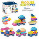 Juguete Bloques de Construcción apilables Para Niños. Cubos de Goma suave TPE Didácticos y Coloridos de 77 piezas.