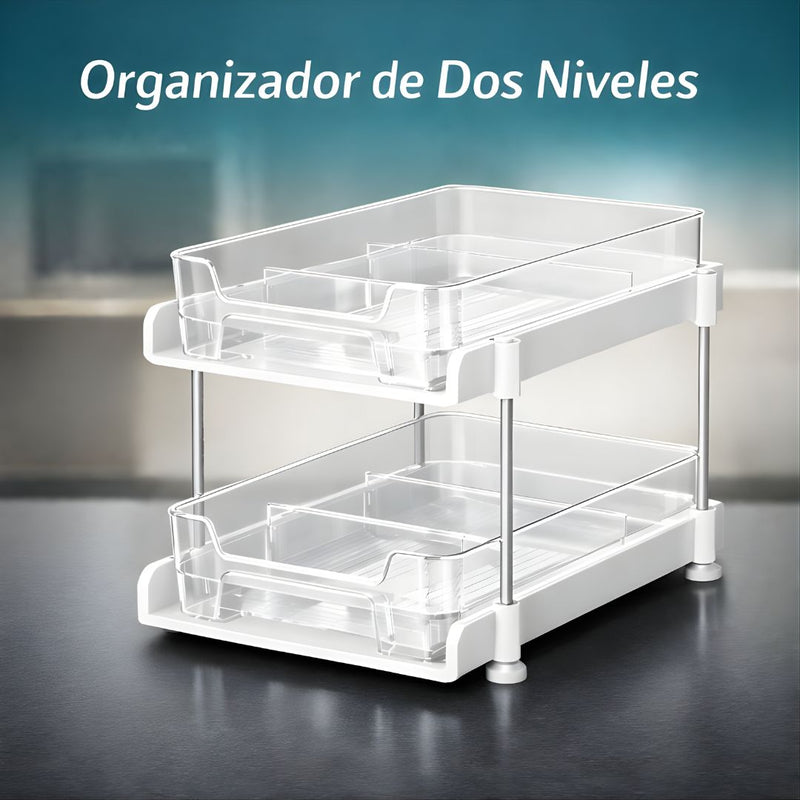 Organizador Multiuso De 2 Niveles. Repisa Multifuncional de Color Blanco (21.2x29x22cm).