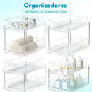 Organizadores Transparentes Multiuso De 2 Niveles. Set de 4 piezas. Repisas multifuncionales (7.5x10x11.8").