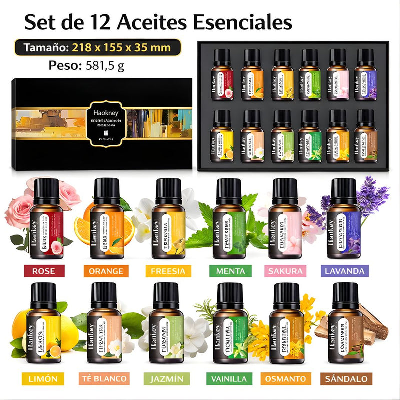 Aceites Esenciales Para Aromaterapia 10ml (Set de 12 piezas). Fragancias Variadas para Difusores de Hogar y Auto.