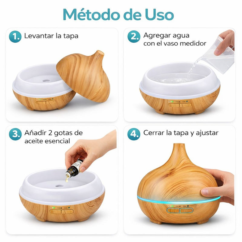 Difusor De Aceites Esenciales 400ML con Luz LED. Dispensador Aromático con Alcance 30㎡ (15.5X16.6 cm) Aromaterapia con control remoto.