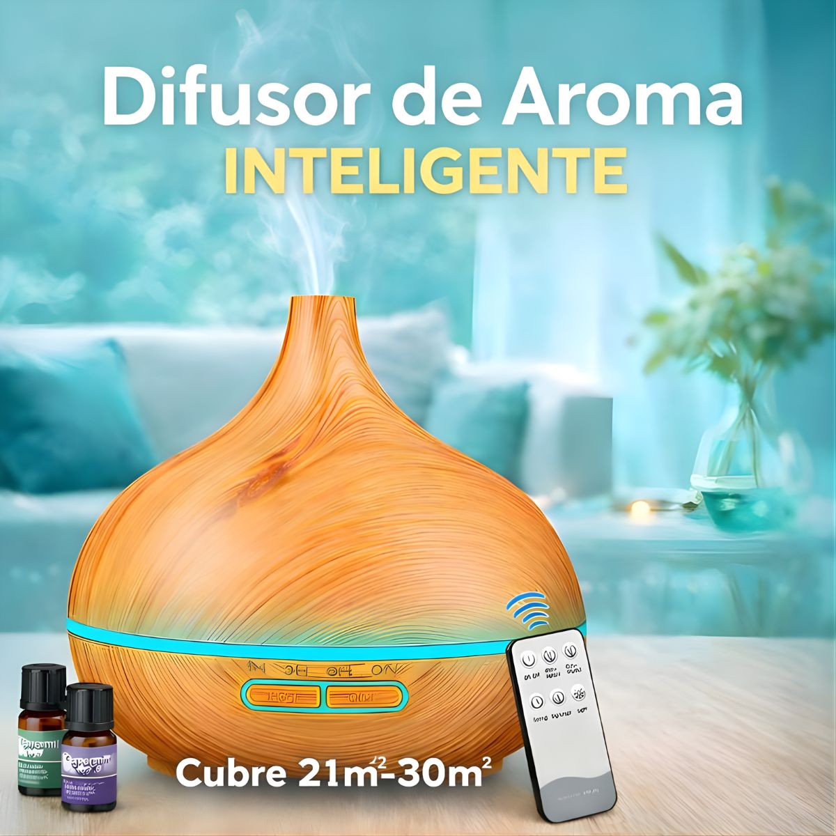 Difusor De Aceites Esenciales 400ML con Luz LED. Dispensador Aromático con Alcance 30㎡ (15.5X16.6 cm) Aromaterapia con control remoto.
