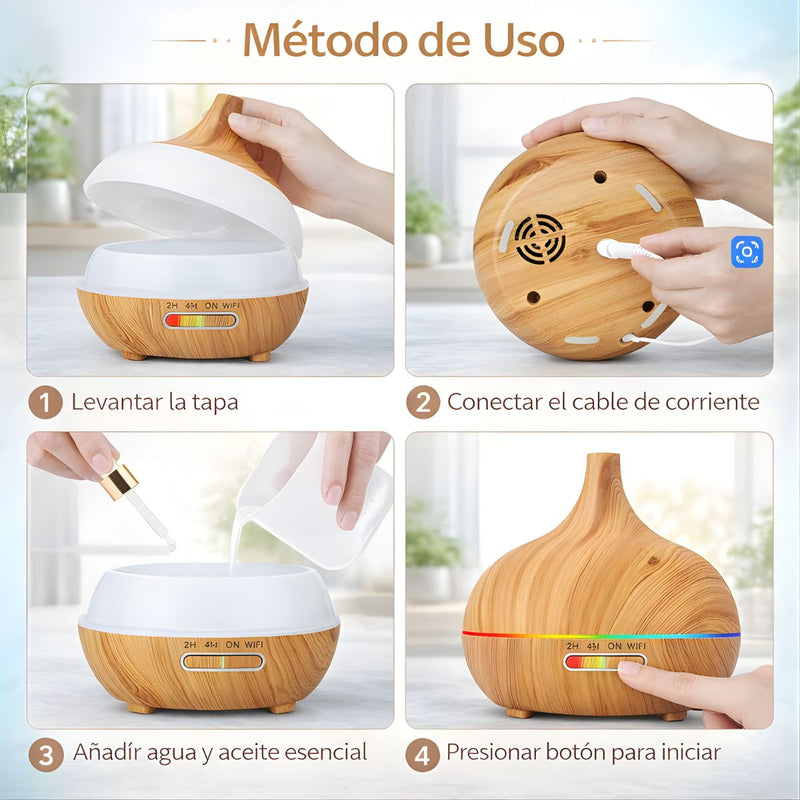 Difusor De Aceites Esenciales 400ML WIFI con Luz LED. Dispensador Aromático con Alcance De 30㎡(6.6x7.5cm) Aromaterapia.