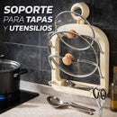 Organizador para Tapas de Ollas. Soporte de 2 niveles Para Tapadera con Ventosa. Color crema (31.5x20.8x3.5cm).