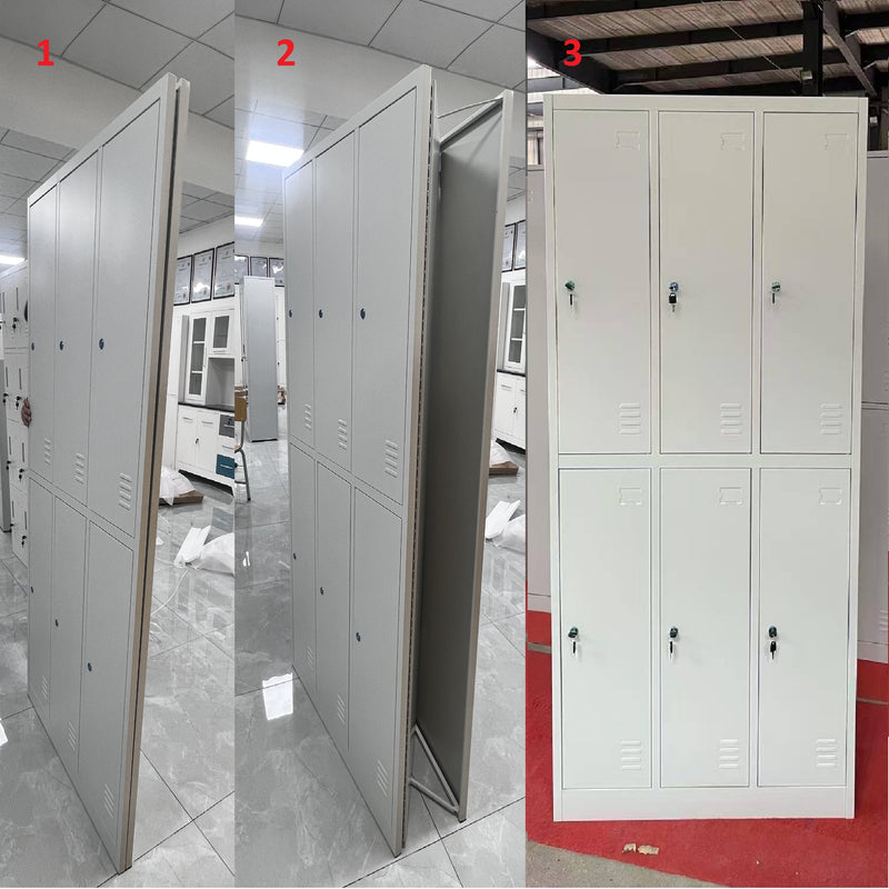 Locker Casilleros metálicos de 6 casillas 2 niveles con barra de ropa repisa y cerradura de llave 1850x900x450mm